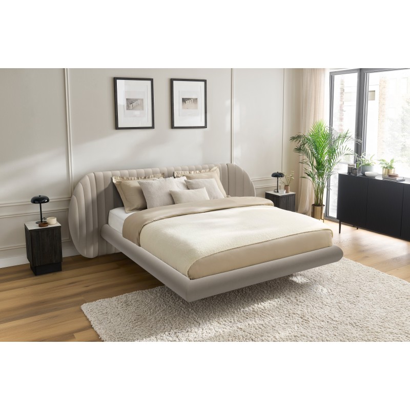 Łóżko sypialniane lewitujące Galin 140x200 - beżowy welwet Łóżko sypialniane lewitujące Galin 140x200 - beżowy welwet