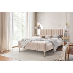 Łóżko sypialniane Nicole 180x200 - beżowy welwet Velluto 2 / nogi złote Łóżko sypialniane Nicole 180x200 - beżowy welwet Velluto 2 / nogi złote