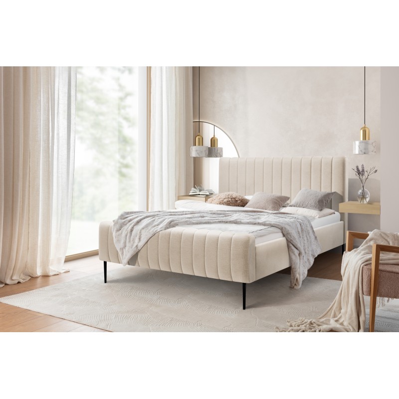 Łóżko sypialniane Nicole 180x200 - beżowy szenil Perfect Harmony 07 / nogi czarne Łóżko sypialniane Nicole 180x200 - beżowy szenil Perfect Harmony 07 / nogi czarne