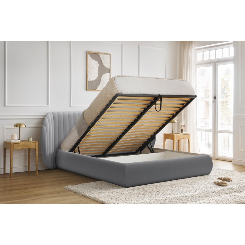 Łóżko sypialniane Galin 160x200 z pojemnikiem - szary welur Velluto 15 Łóżko sypialniane Galin 160x200 z pojemnikiem - szary welur Velluto 15