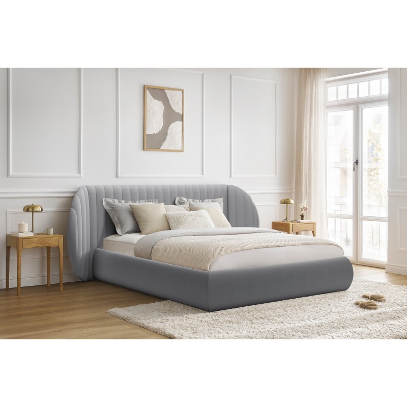 Łóżko sypialniane Galin 160x200 z pojemnikiem - szary welur Velluto 15 Łóżko sypialniane Galin 160x200 z pojemnikiem - szary welur Velluto 15