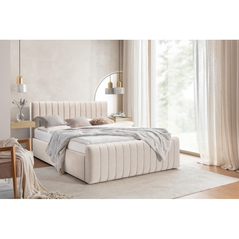 Łóżko sypialniane Nicole 160x200 z pojemnikiem - kremowy welwet hydrofobowy Salvador (SIC) 1 Łóżko sypialniane Nicole 160x200 z pojemnikiem - kremowy welwet hydrofobowy Salvador (SIC) 1