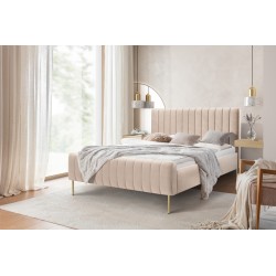 Łóżko sypialniane Nicole 160x200 - beżowy welwet hydrofobowy Salvador (SIC) 2 / nogi złote Łóżko sypialniane Nicole 160x200 - beżowy welwet hydrofobowy Salvador (SIC) 2 / nogi złote