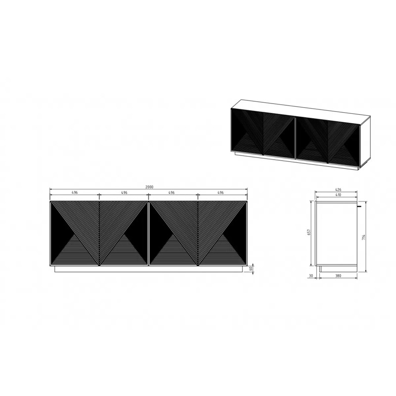 Komoda Asha 200 cm z ryflowanym frontem - kaszmir Komoda Asha 200 cm z ryflowanym frontem - kaszmir
