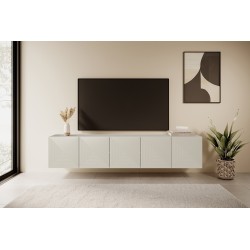 Szafka RTV wisząca Asha 200 cm z ryflowanym frontem - kaszmir Szafka RTV wisząca Asha 200 cm z ryflowanym frontem - kaszmir