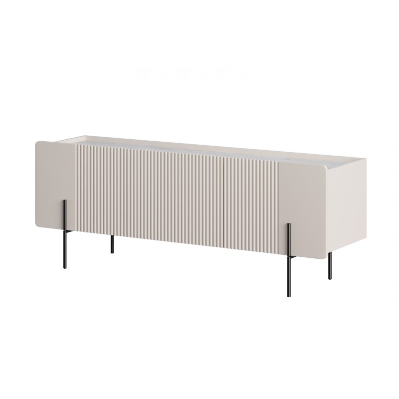 Szafka RTV Malmi 150 cm - kaszmir / crema bianca / czarne nóżki