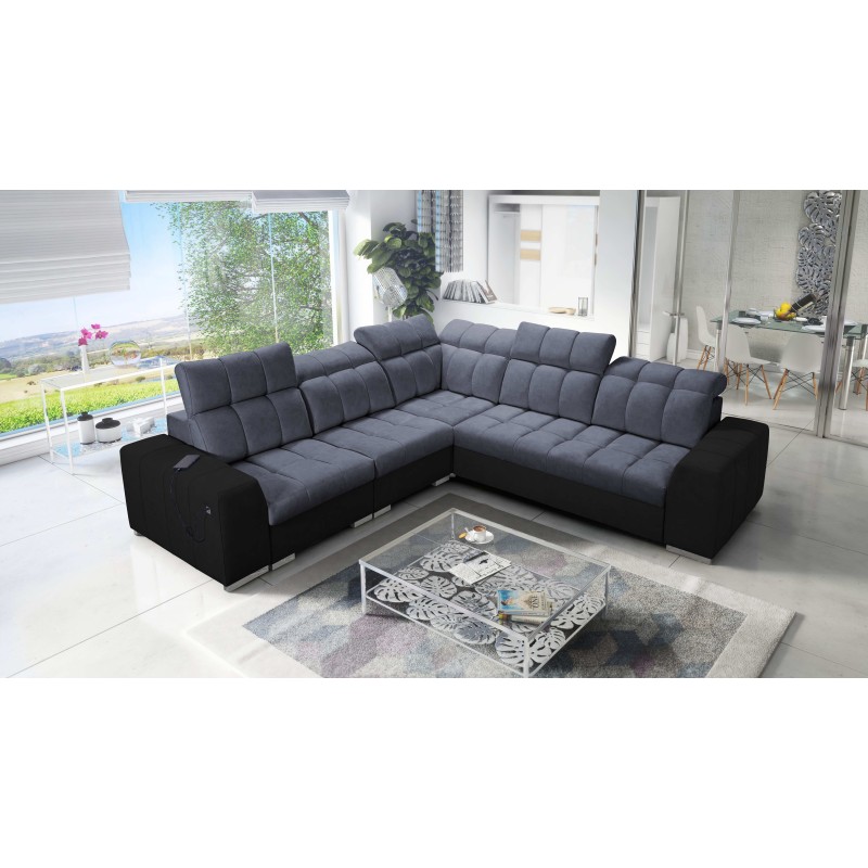 Prisma III corner sofa with sleeping function and USB port – comfort and style in one piece of furniture Prisma III corner sofa with sleeping function and USB port – comfort and style in one piece of furniture