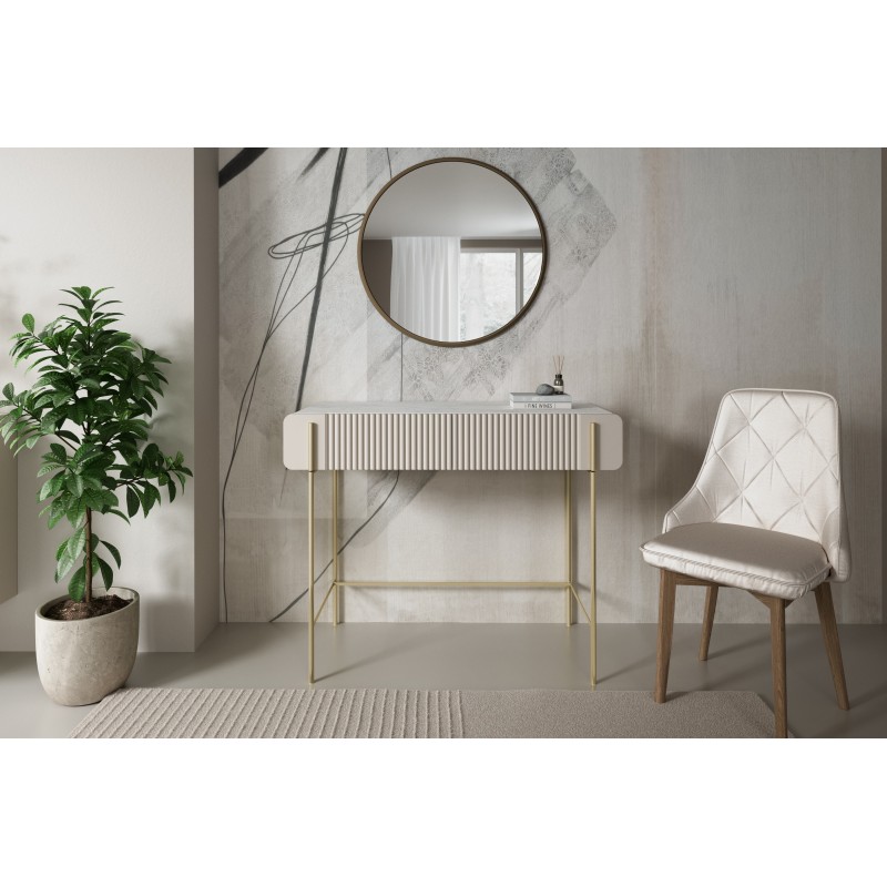 Toaletka Malmi 100 cm z szufladami - kaszmir / crema bianca / złote nóżki Toaletka Malmi 100 cm z szufladami - kaszmir / crema bianca / złote nóżki