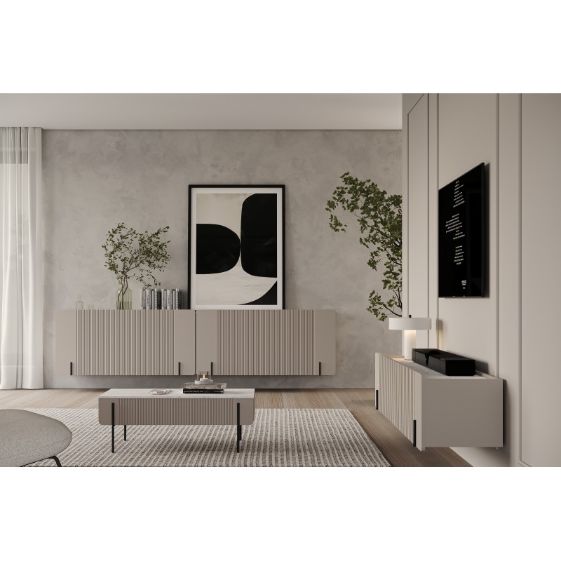 Szafka RTV Malmi 200 cm wisząca - kaszmir, crema bianca, Szafka RTV Malmi 200 cm wisząca - kaszmir, crema bianca,