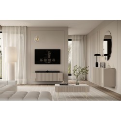 Szafka RTV Malmi 150 cm - kaszmir, crema bianca, złoty