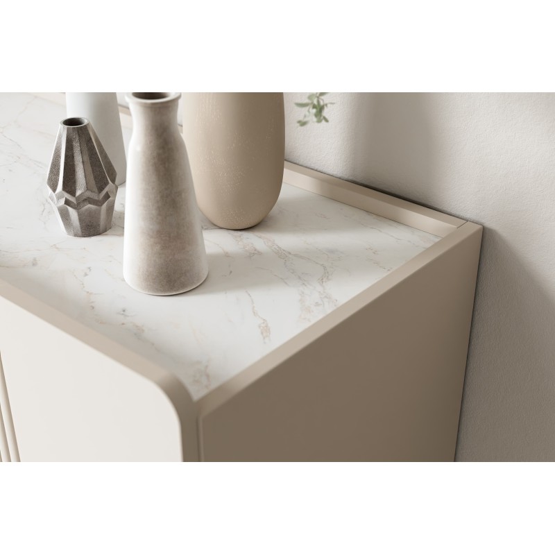 Szafka RTV Malmi 150 cm - kaszmir, crema bianca, złoty