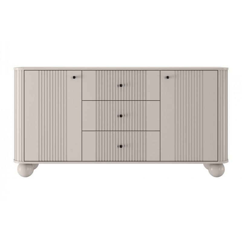 Komoda z szufladami Vesper 160 cm - kaszmir / czarne uchwyty / nogi kule Komoda z szufladami Vesper 160 cm - kaszmir / czarne uchwyty / nogi kule
