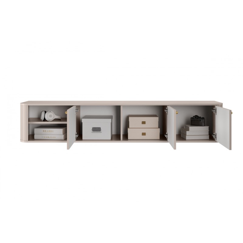 Szafka RTV wisząca Vesper 3D 187 cm - kaszmir / złote uchwyty Szafka RTV wisząca Vesper 3D 187 cm - kaszmir / złote uchwyty