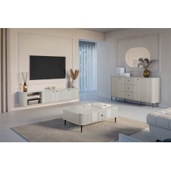 Szafka RTV wisząca Vesper 3D 187 cm - kaszmir/czarne uchwyty Szafka RTV wisząca Vesper 3D 187 cm - kaszmir/czarne uchwyty