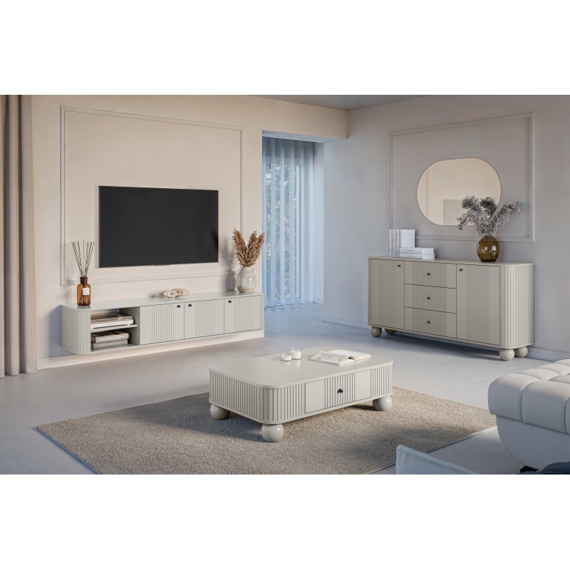 Szafka RTV wisząca Vesper 3D 187 cm - kaszmir/czarne uchwyty Szafka RTV wisząca Vesper 3D 187 cm - kaszmir/czarne uchwyty