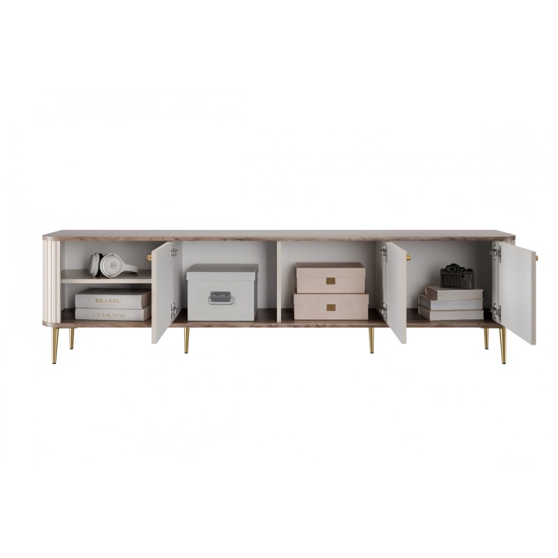 Szafka RTV Vesper 3D 187 cm - kaszmir / orzech / złote nogi Szafka RTV Vesper 3D 187 cm - kaszmir / orzech / złote nogi