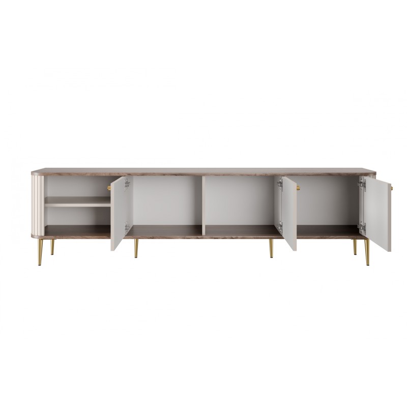 Szafka RTV Vesper 3D 187 cm - kaszmir / orzech / złote nogi Szafka RTV Vesper 3D 187 cm - kaszmir / orzech / złote nogi