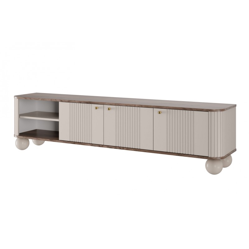 Szafka RTV Vesper 3D - kaszmir / orzech / złote uchwyty Szafka RTV Vesper 3D - kaszmir / orzech / złote uchwyty