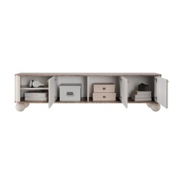 Szafka RTV Vesper 3D - kaszmir / orzech / złote uchwyty Szafka RTV Vesper 3D - kaszmir / orzech / złote uchwyty