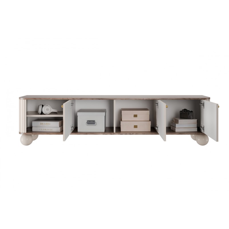 Szafka RTV Vesper 3D - kaszmir / orzech / złote uchwyty Szafka RTV Vesper 3D - kaszmir / orzech / złote uchwyty