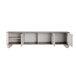 Szafka RTV Vesper 3D - kaszmir / orzech / złote uchwyty Szafka RTV Vesper 3D - kaszmir / orzech / złote uchwyty