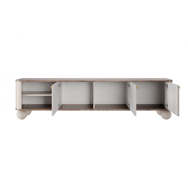 Szafka RTV Vesper 3D - kaszmir / orzech / złote uchwyty Szafka RTV Vesper 3D - kaszmir / orzech / złote uchwyty