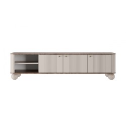Szafka RTV Vesper 3D - kaszmir / orzech / złote uchwyty Szafka RTV Vesper 3D - kaszmir / orzech / złote uchwyty