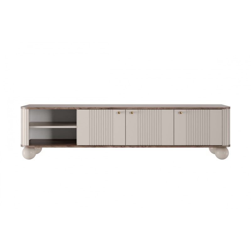 Szafka RTV Vesper 3D - kaszmir / orzech / złote uchwyty Szafka RTV Vesper 3D - kaszmir / orzech / złote uchwyty