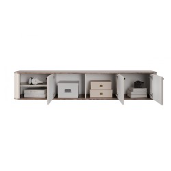 Szafka RTV wisząca Vesper 3D 187 cm - kaszmir / orzech / czarne uchwyty Szafka RTV wisząca Vesper 3D 187 cm - kaszmir / orzech / czarne uchwyty