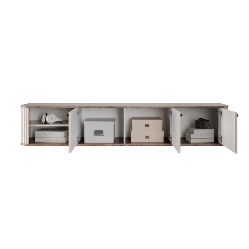 Szafka RTV wisząca Vesper 3D 187 cm - kaszmir / orzech / czarne uchwyty Szafka RTV wisząca Vesper 3D 187 cm - kaszmir / orzech / czarne uchwyty