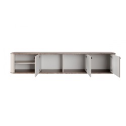 Szafka RTV wisząca Vesper 3D 187 cm - kaszmir / orzech / czarne uchwyty Szafka RTV wisząca Vesper 3D 187 cm - kaszmir / orzech / czarne uchwyty
