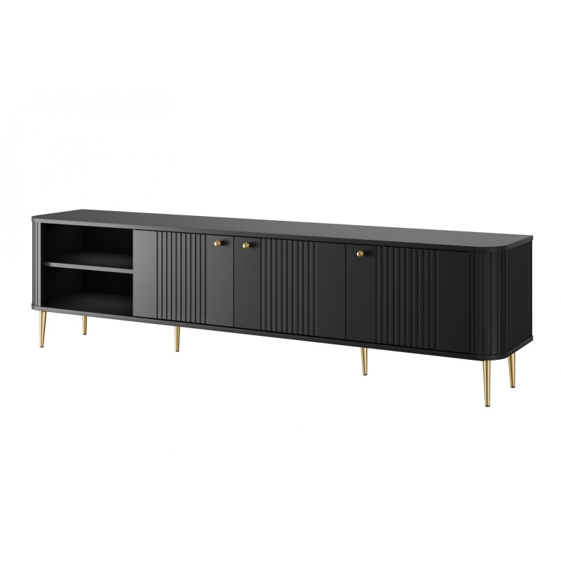 Szafka RTV Vesper 3D 187 cm - czarny / złote nogi Szafka RTV Vesper 3D 187 cm - czarny / złote nogi