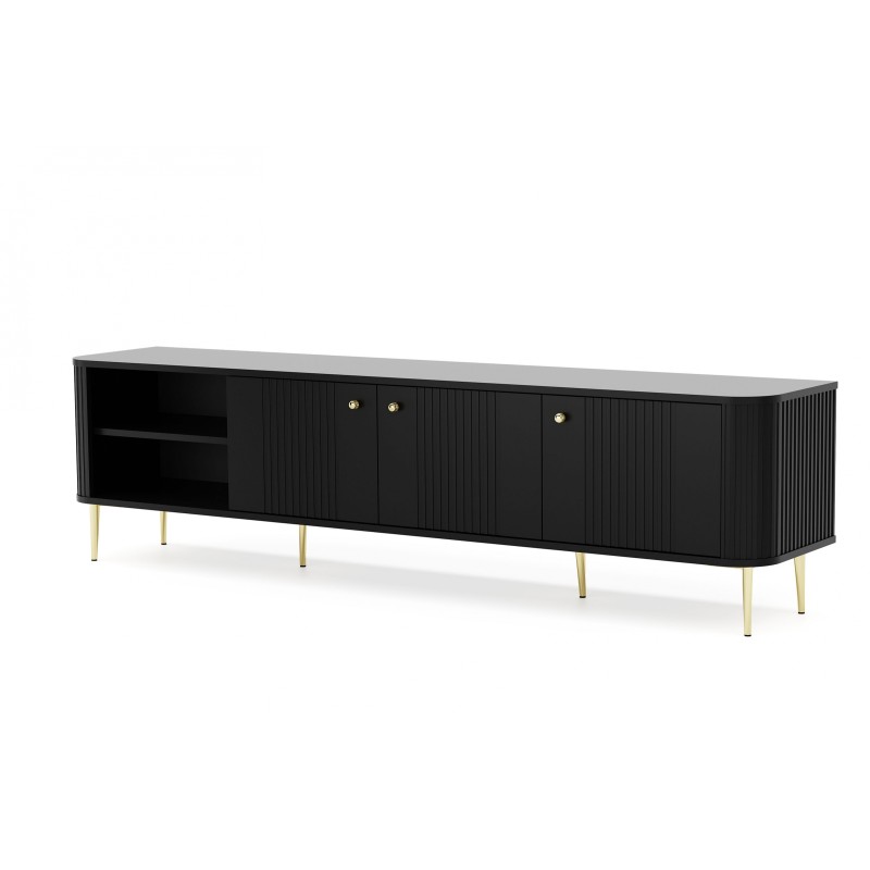 Szafka RTV Vesper 3D 187 cm - czarny / złote nogi Szafka RTV Vesper 3D 187 cm - czarny / złote nogi