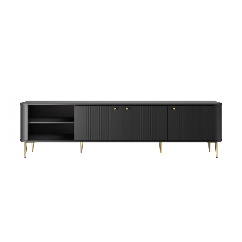 Szafka RTV Vesper 3D 187 cm - czarny / złote nogi Szafka RTV Vesper 3D 187 cm - czarny / złote nogi