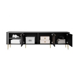 Szafka RTV Vesper 3D 187 cm - czarny / złote nogi Szafka RTV Vesper 3D 187 cm - czarny / złote nogi