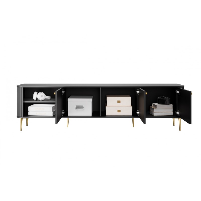 Szafka RTV Vesper 3D 187 cm - czarny / złote nogi Szafka RTV Vesper 3D 187 cm - czarny / złote nogi