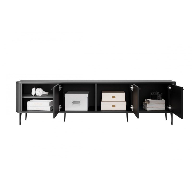 Szafka RTV Vesper 3D 187 cm - czarny / czarne nogi Szafka RTV Vesper 3D 187 cm - czarny / czarne nogi
