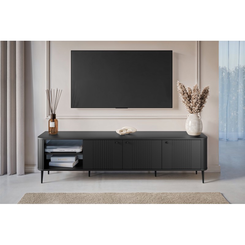 Szafka RTV Vesper 3D 187 cm - czarny / czarne nogi Szafka RTV Vesper 3D 187 cm - czarny / czarne nogi