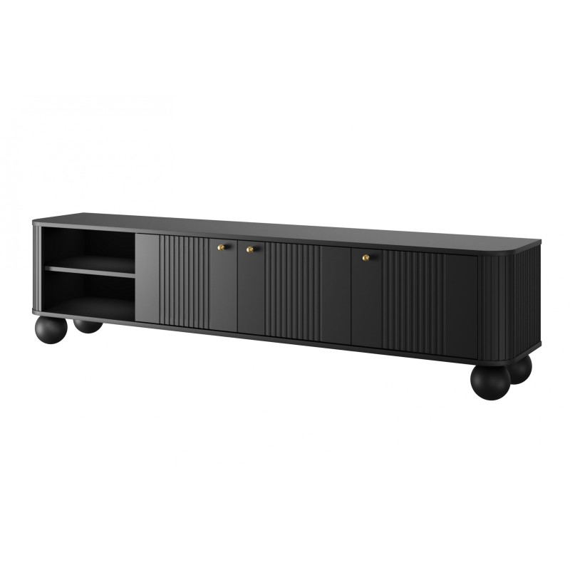 Szafka RTV Vesper 3D - czarna z złotymi uchwytami