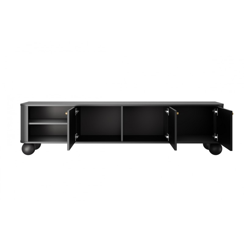 Szafka RTV Vesper 3D 187 cm - czarny / złote uchwyty / nogi kule Szafka RTV Vesper 3D 187 cm - czarny / złote uchwyty / nogi kule