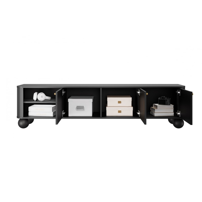 Szafka RTV Vesper 3D 187 cm - czarny / złote uchwyty / nogi kule Szafka RTV Vesper 3D 187 cm - czarny / złote uchwyty / nogi kule