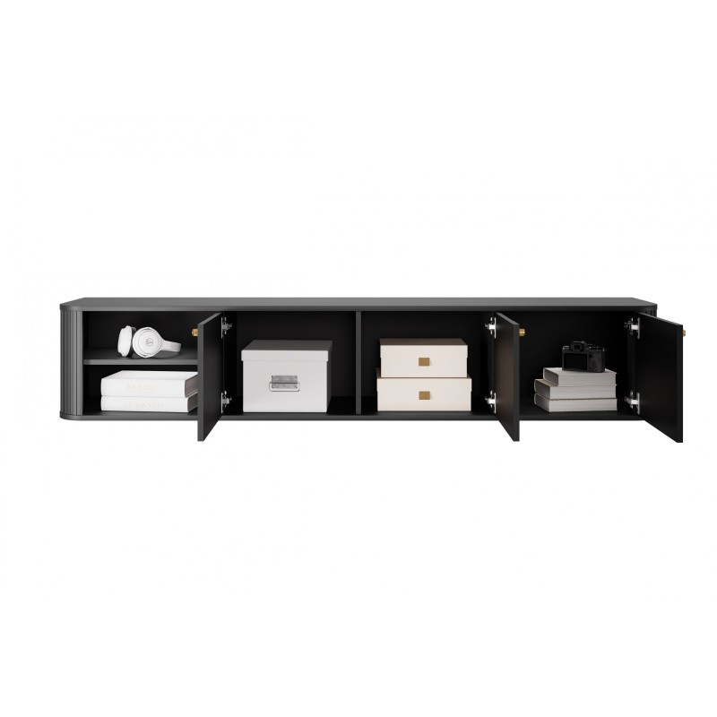 Szafka RTV Vesper 3D wisząca 187 cm - czarny/złote uchwyty Szafka RTV Vesper 3D wisząca 187 cm - czarny/złote uchwyty