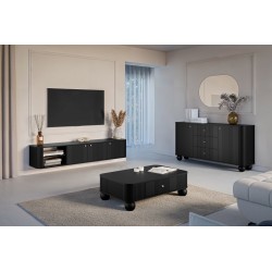 Szafka RTV Vesper 3D wisząca 187 cm - czarny/złote uchwyty Szafka RTV Vesper 3D wisząca 187 cm - czarny/złote uchwyty