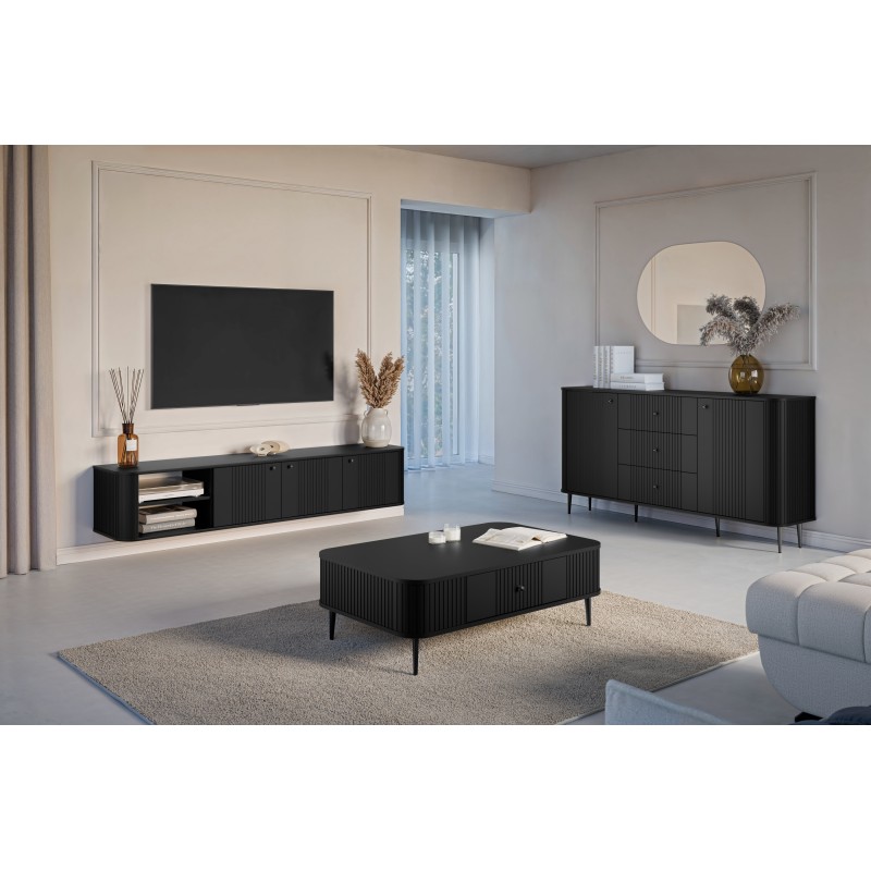 Szafka RTV wisząca Vesper 187 cm - czarna elegancja Szafka RTV wisząca Vesper 187 cm - czarna elegancja