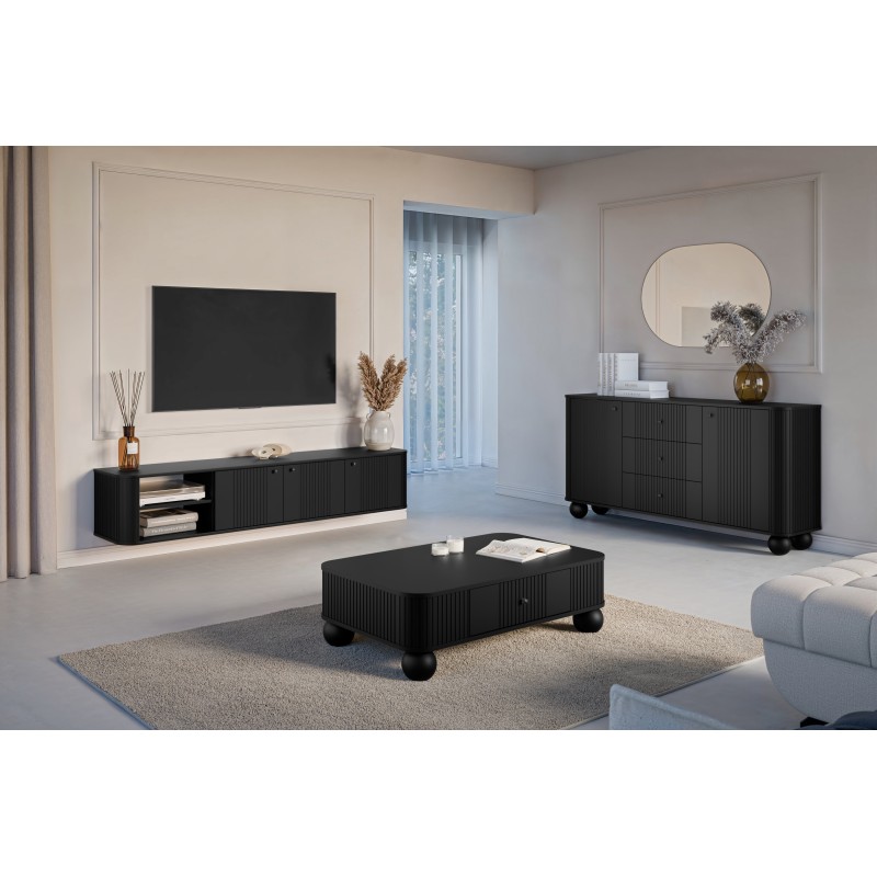 Szafka RTV wisząca Vesper 187 cm - czarna elegancja Szafka RTV wisząca Vesper 187 cm - czarna elegancja