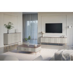 Szafka RTV Vesper 4D 187 cm - kaszmir / orzech / złote nogi Szafka RTV Vesper 4D 187 cm - kaszmir / orzech / złote nogi