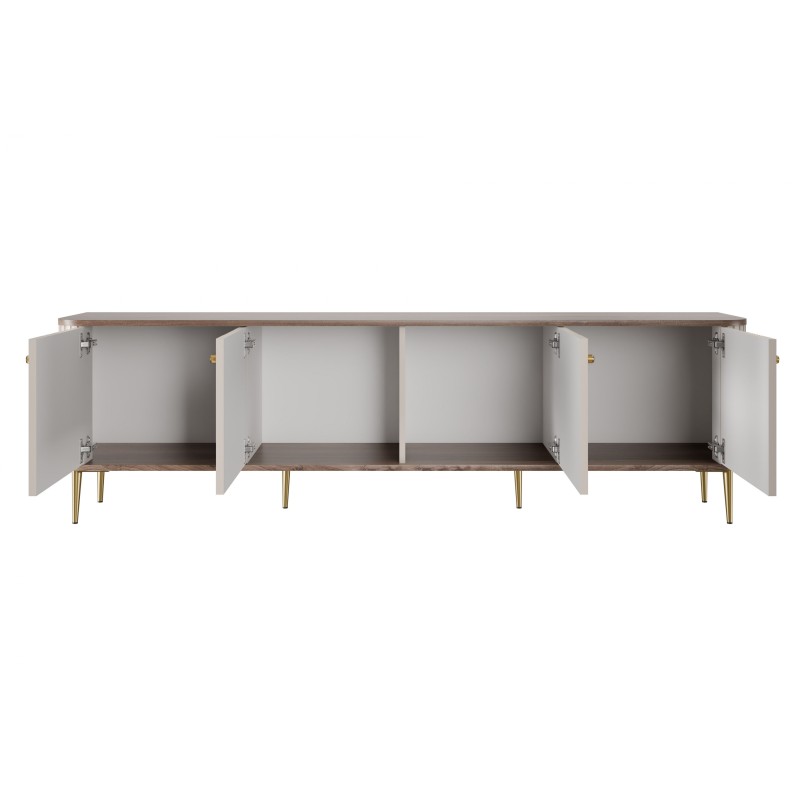 Szafka RTV Vesper 4D 187 cm - kaszmir / orzech / złote nogi Szafka RTV Vesper 4D 187 cm - kaszmir / orzech / złote nogi