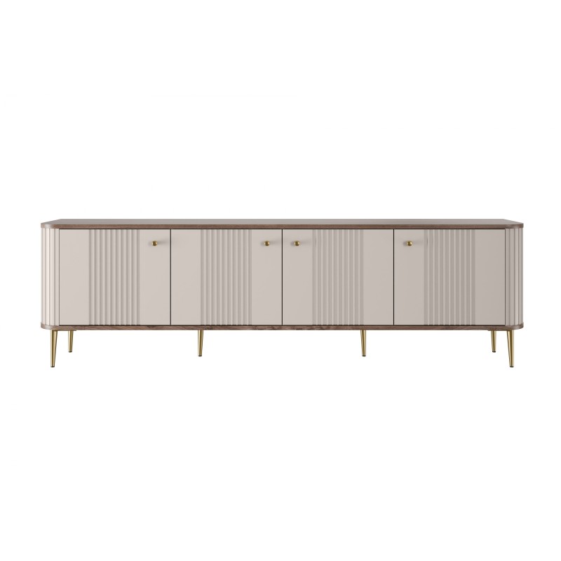Szafka RTV Vesper 4D 187 cm - kaszmir / orzech / złote nogi Szafka RTV Vesper 4D 187 cm - kaszmir / orzech / złote nogi