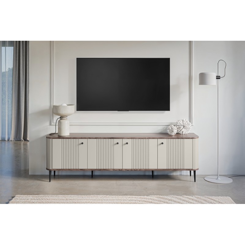 Szafka RTV Vesper 4D 187 cm - kaszmir / orzech / czarne nogi Szafka RTV Vesper 4D 187 cm - kaszmir / orzech / czarne nogi