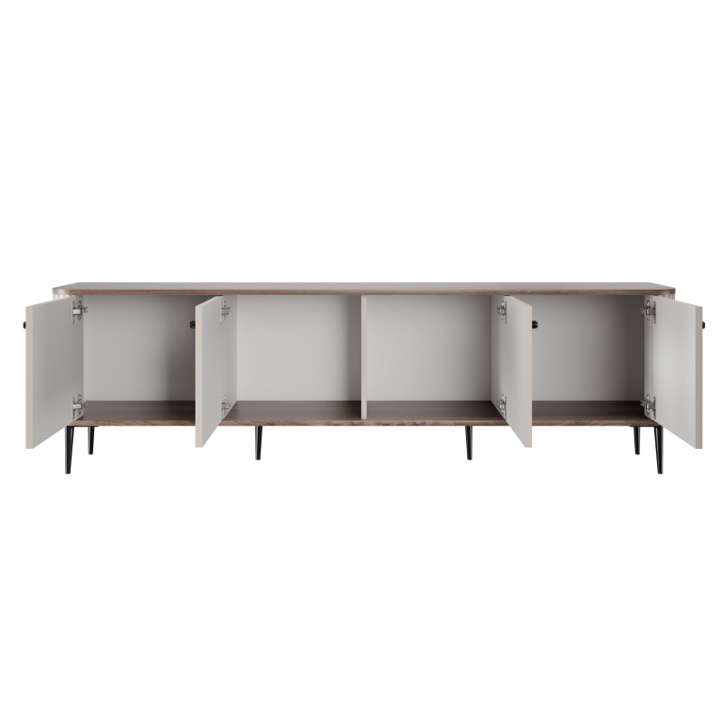 Szafka RTV Vesper 4D 187 cm - kaszmir / orzech / czarne nogi Szafka RTV Vesper 4D 187 cm - kaszmir / orzech / czarne nogi
